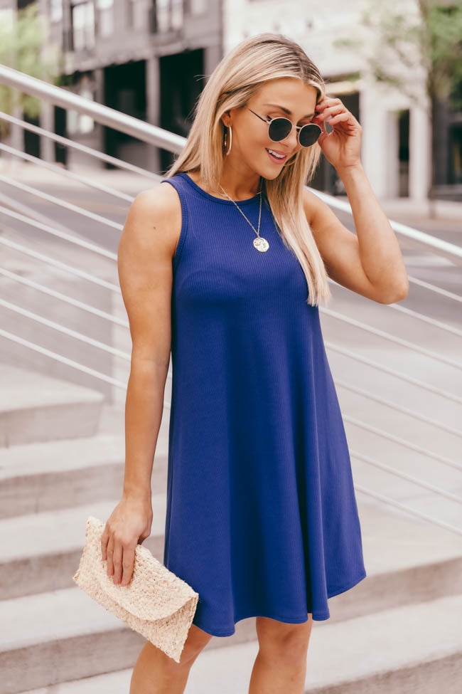 Blue Ribbed Tank Dress – Pink Lily